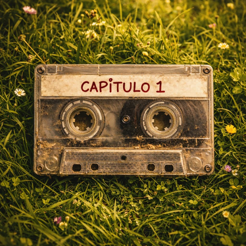 Cassette etiquetado como capítulo 1 de Más allá del Rancho Skinwalker sobre terreno natural, inicio de la investigación documental