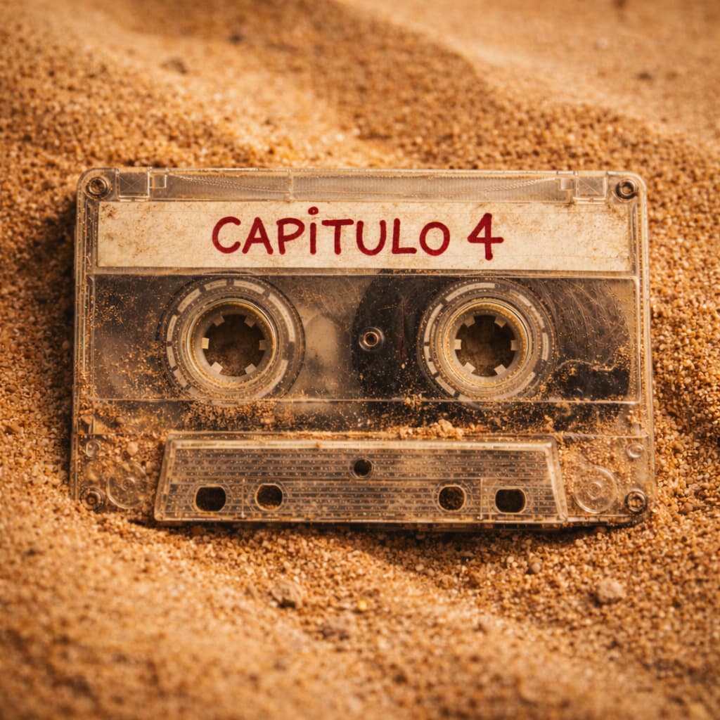 Cassette etiquetado como Capítulo 4 parcialmente enterrado en arena del desierto, imagen representativa de Más allá del Rancho Skinwalker temporada 2