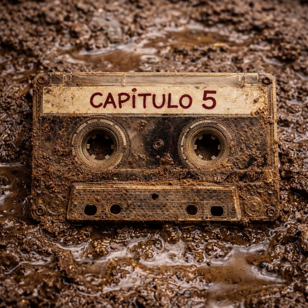 Cassette del Capítulo 5 cubierto de barro y agua en un entorno fangoso, Más allá del rancho Skinwalker temporada 2